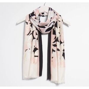Chico's Scarf  Pink Black White Floral Oblong 24x72" Shawl Spring Preppy Elegant